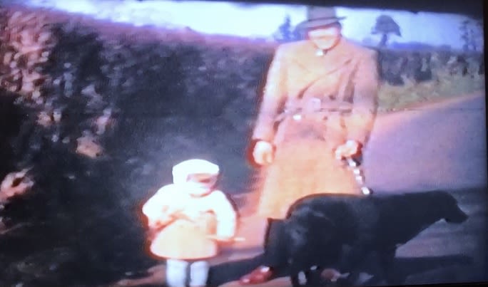 Janette Simpson with her father, Gordon Knowles and their family dog in 1963.
