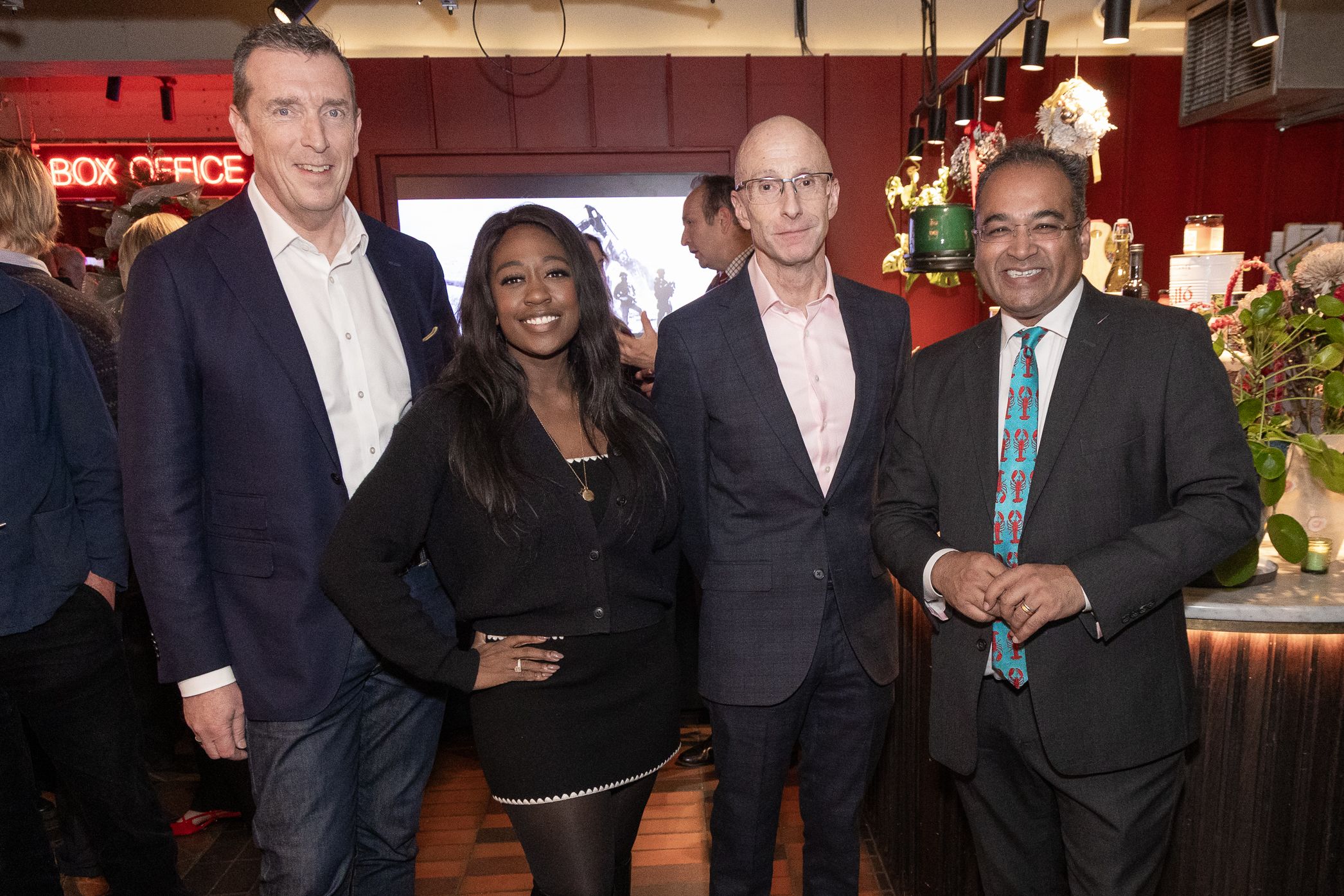 The 2025 Rory Peck Awards. Left to right: MD of Media Insurance Brokers Richard Moore, Ayshah Tull, Jon Williams, Krishnan Guru-Murthy.