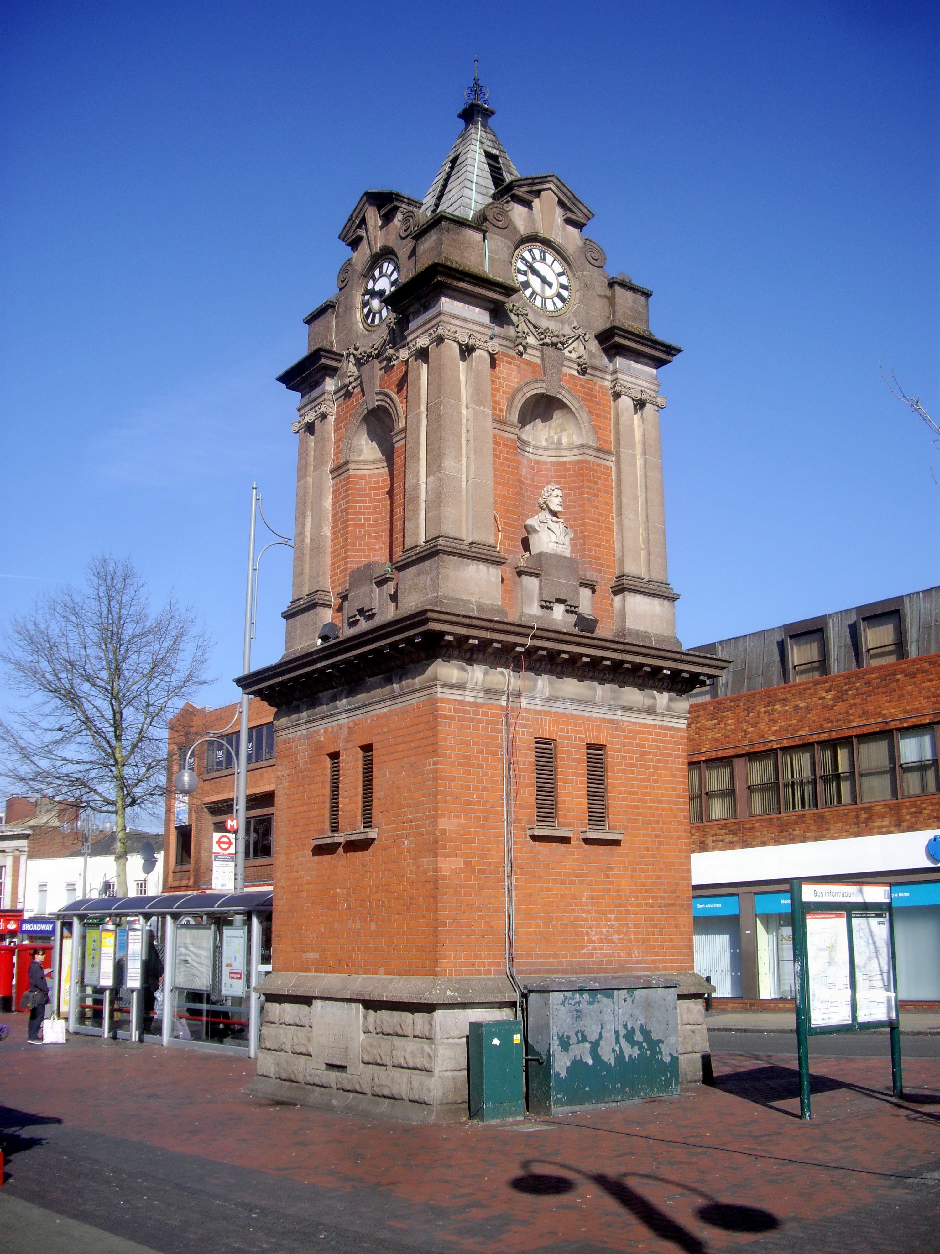 Red brick clock tower in Bexley, London