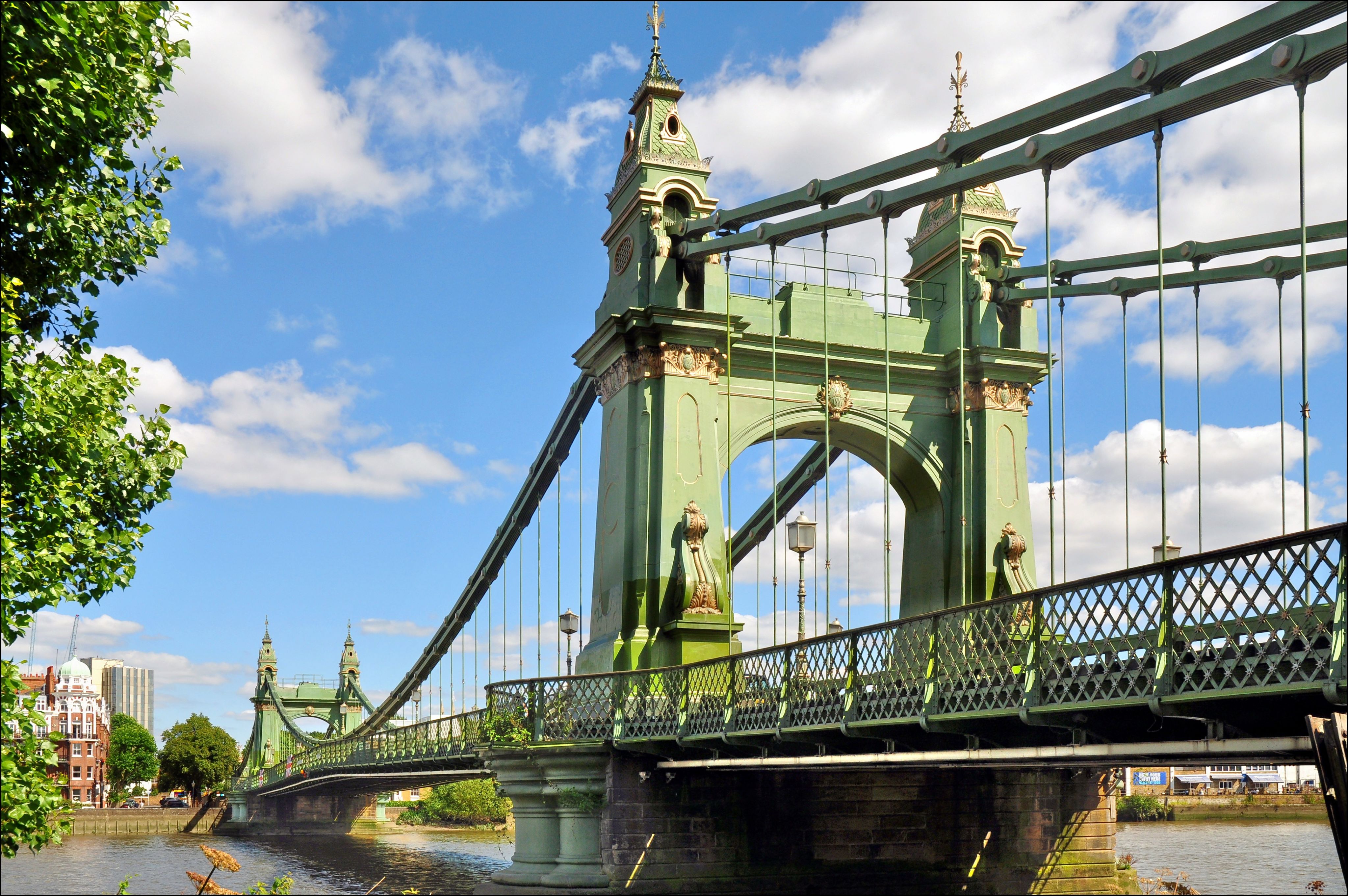 The green and gold ornate bridge in Hammersmith, London
