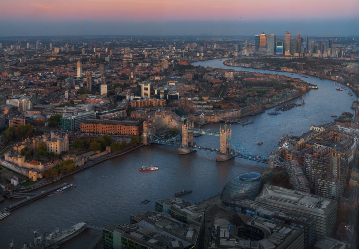 Aerial view of London Bridge and the Thames.