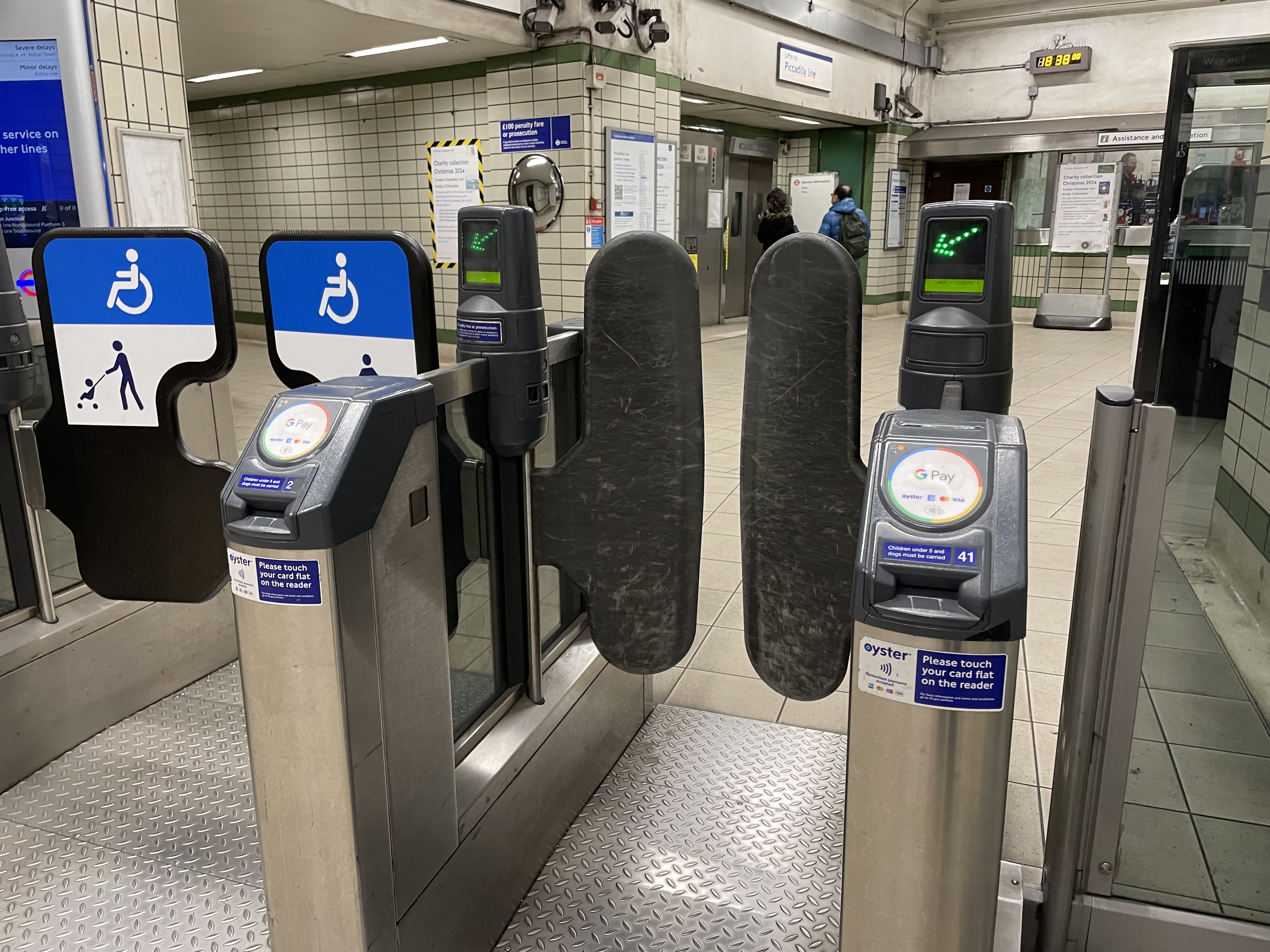 Train barriers at a London Underground tube station