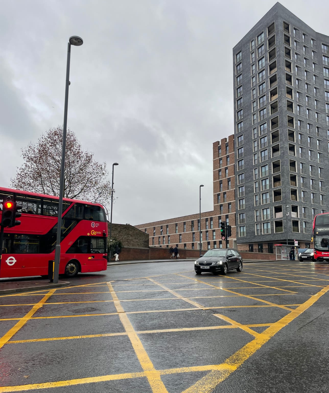 A bus turning on problematic Walthamstow yellow box