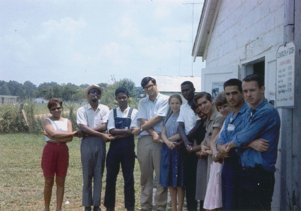 Jim Kates (fourth from right) alongside Freedom Summer volunteers in 1964. Credit: Jim Kates.