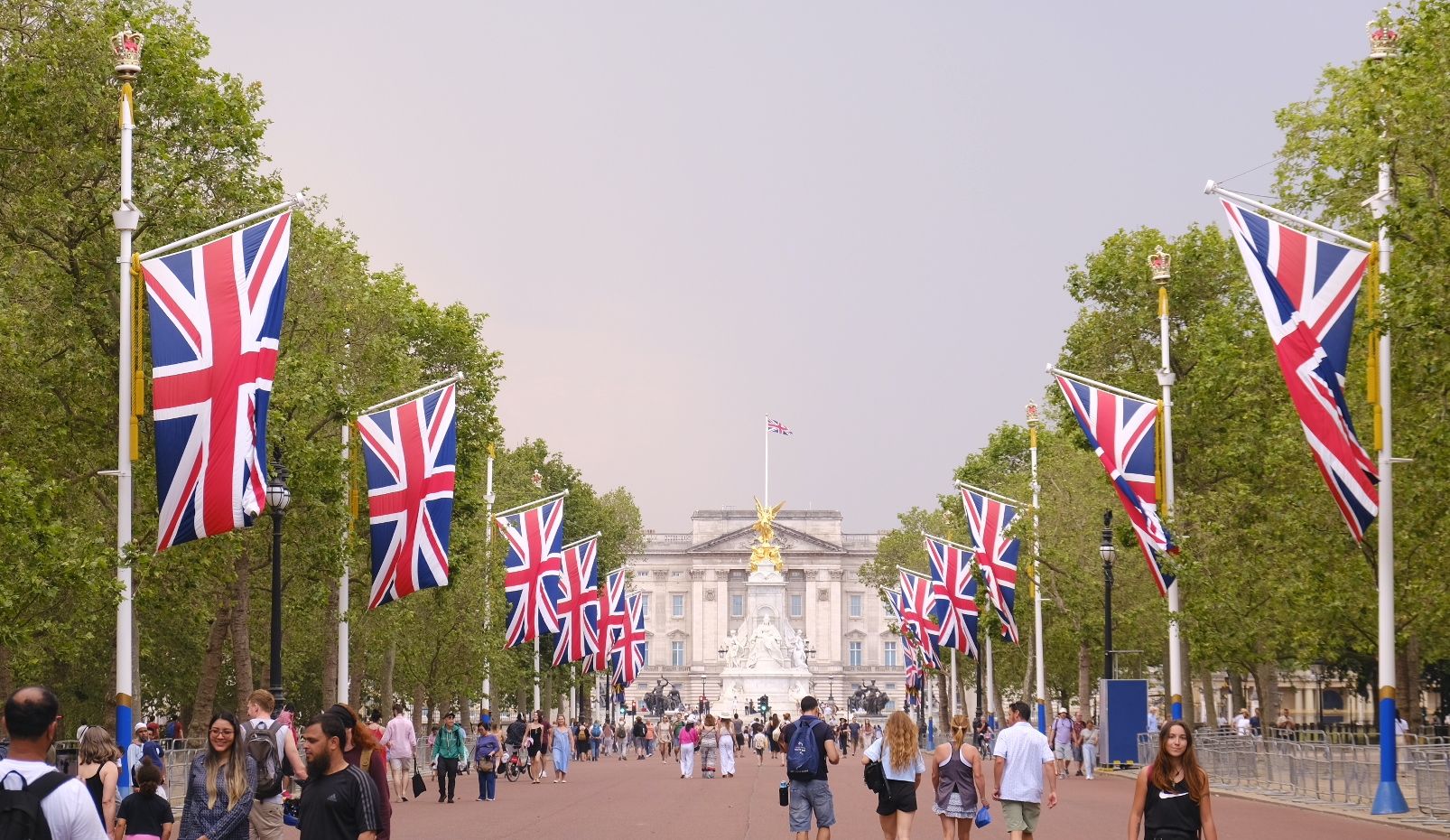 People walking up and down the Mall.