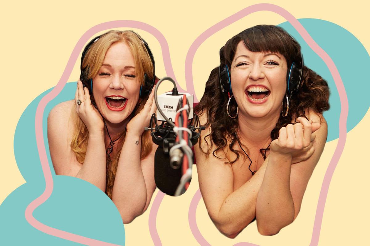 The Naked Podcast studio photo with funky background