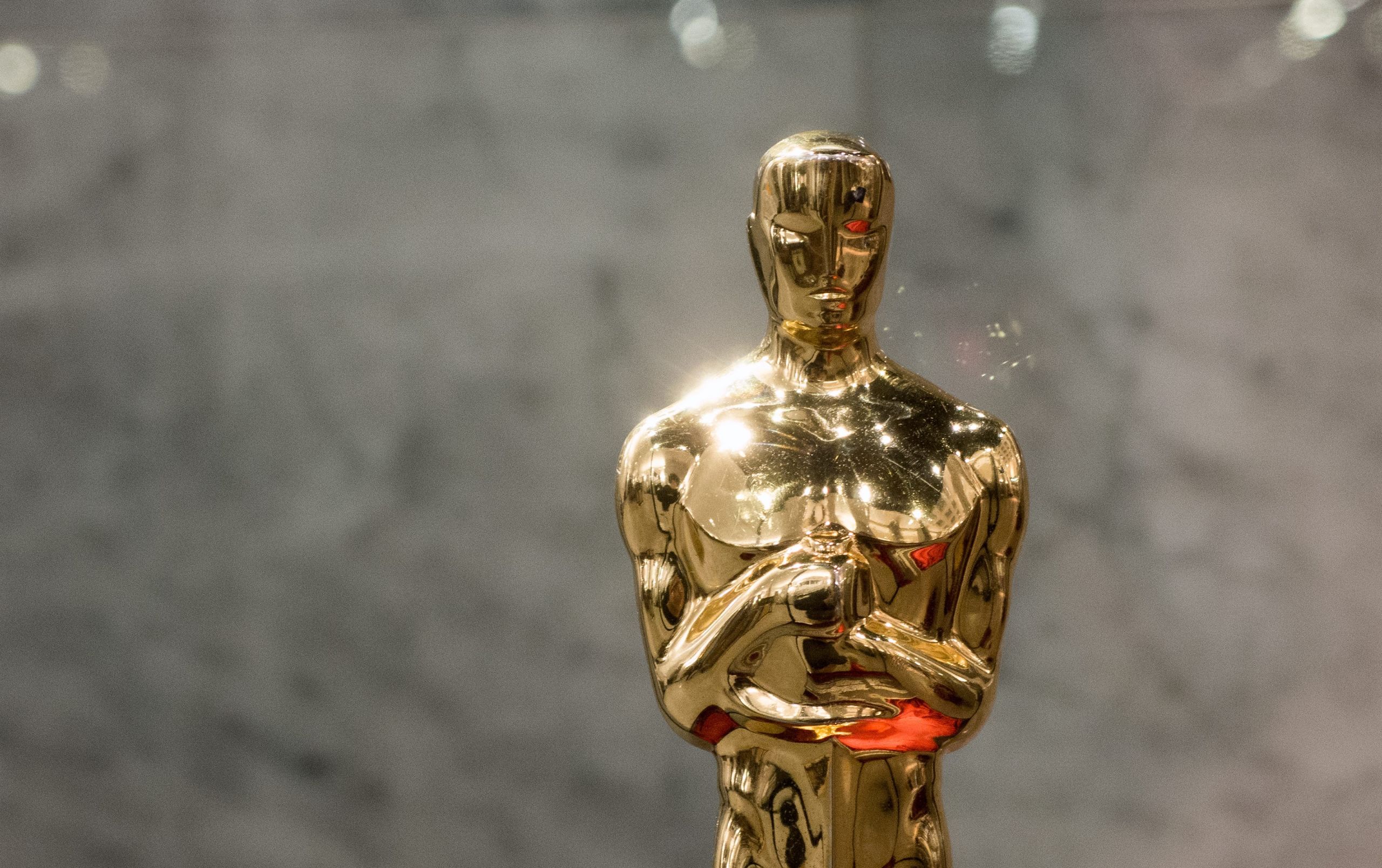 A close-up shot of the Oscar for Closely Watched Trains