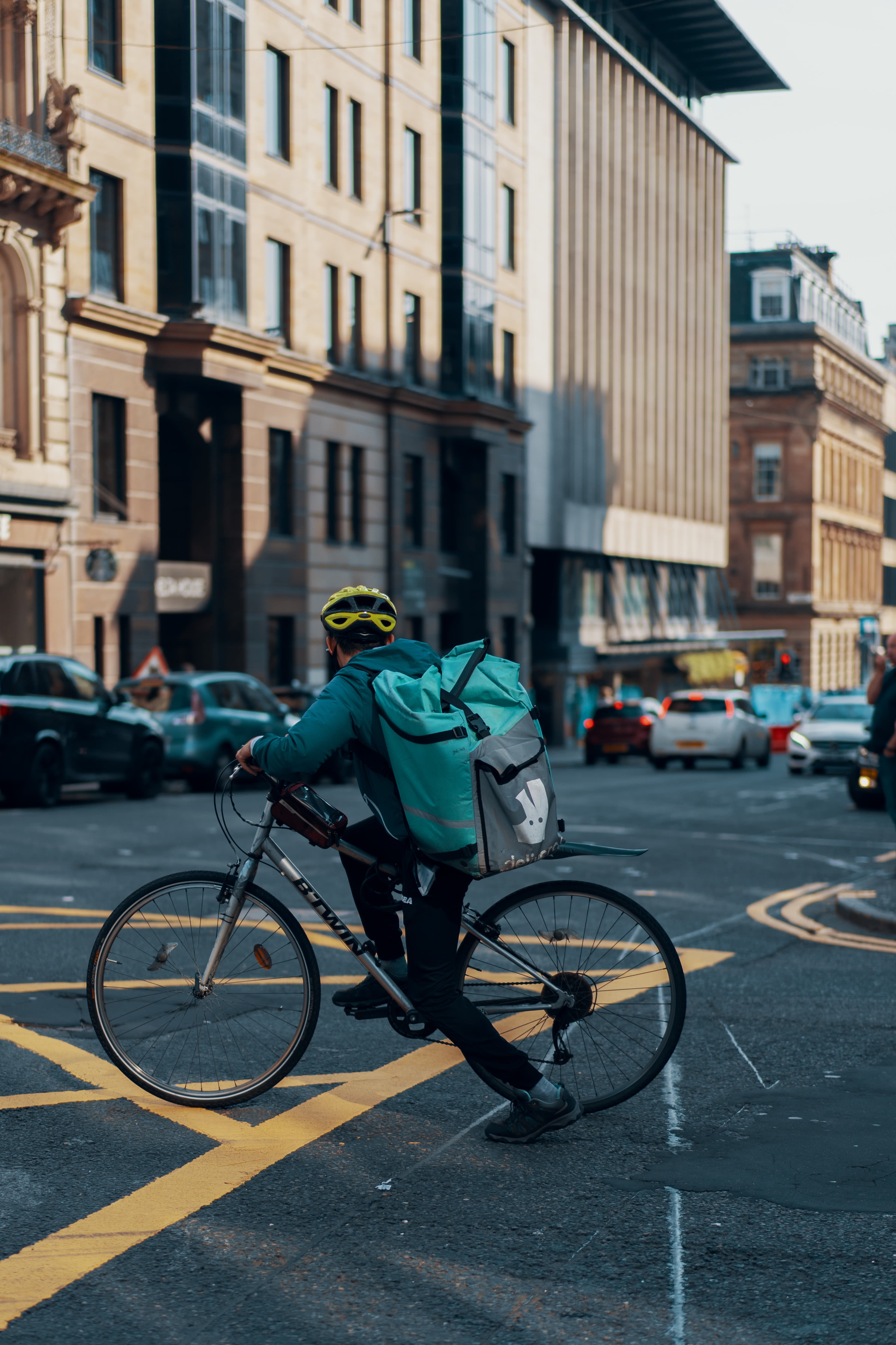 Deliveroo cyclist at a junction